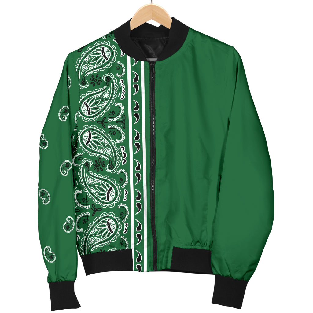 Asymmetrical Classic Green Bandana Women's Bomber Jacket
