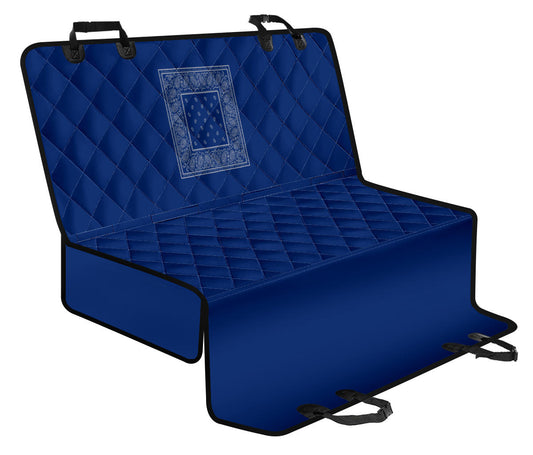 blue and gray bandana seat cover for pets