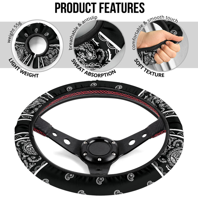 Black Bandana Steering Wheel Covers - 3 Styles