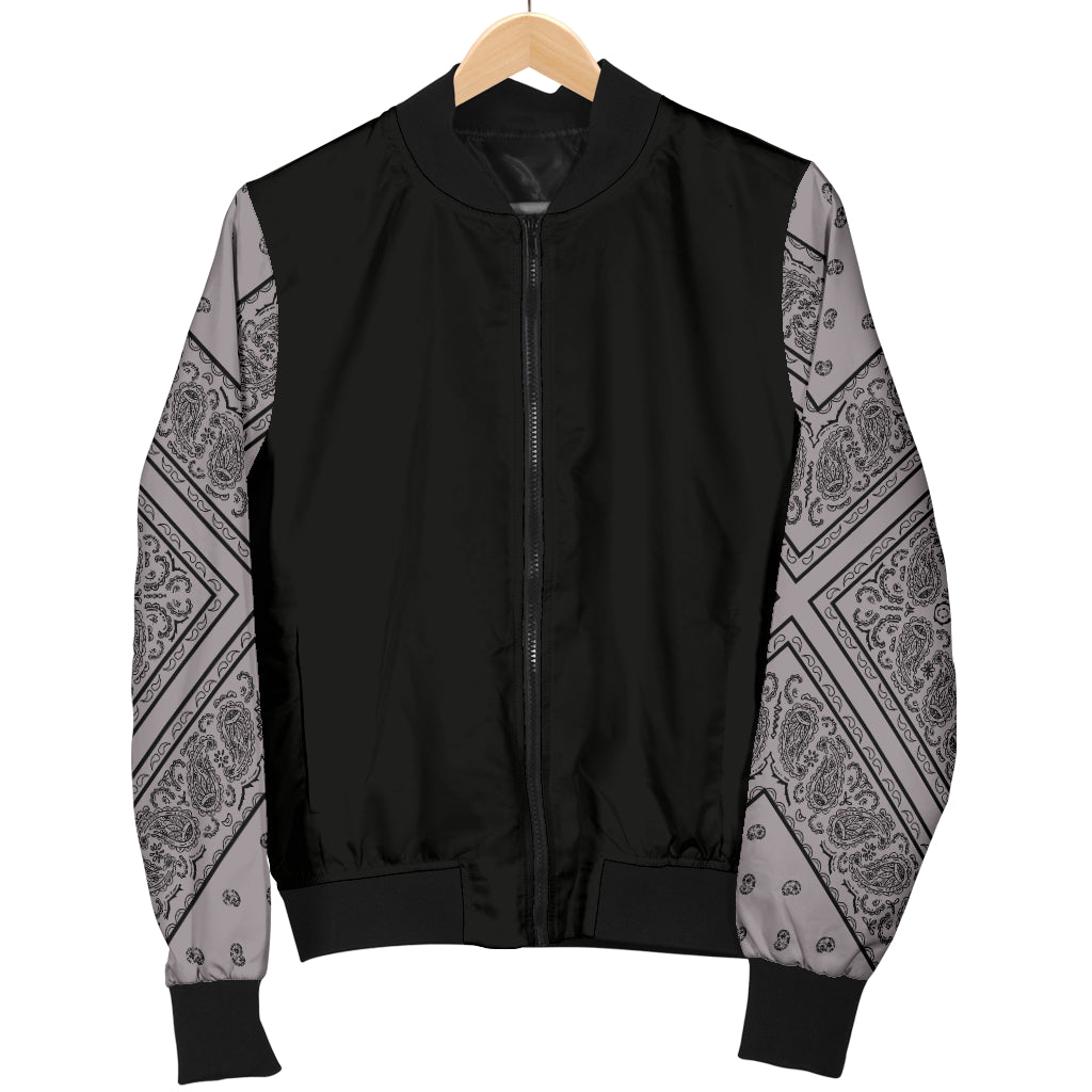 Men's Gray and Black Bandana Sleeved Bomber Jacket