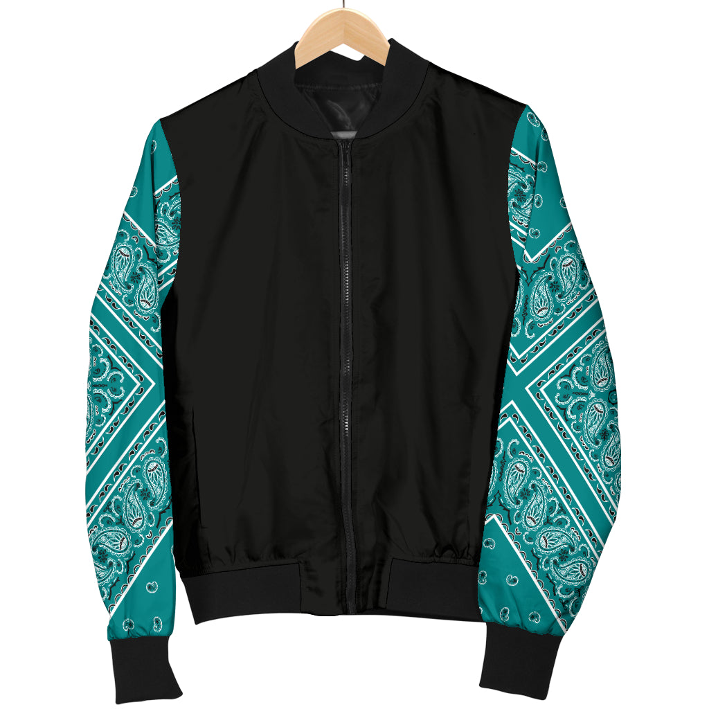 Women's Teal Bandana Sleeved Bomber Jacket