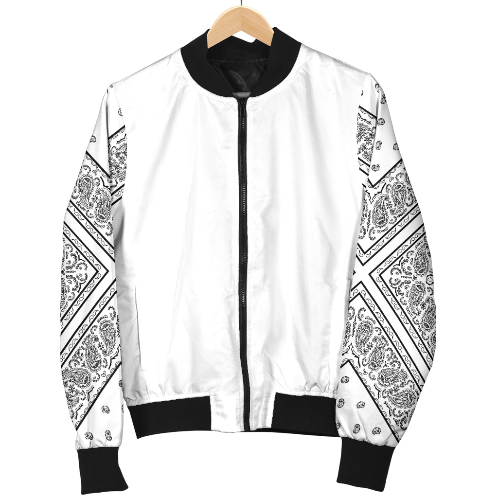 Men's White Bandana Sleeved Bomber Jacket