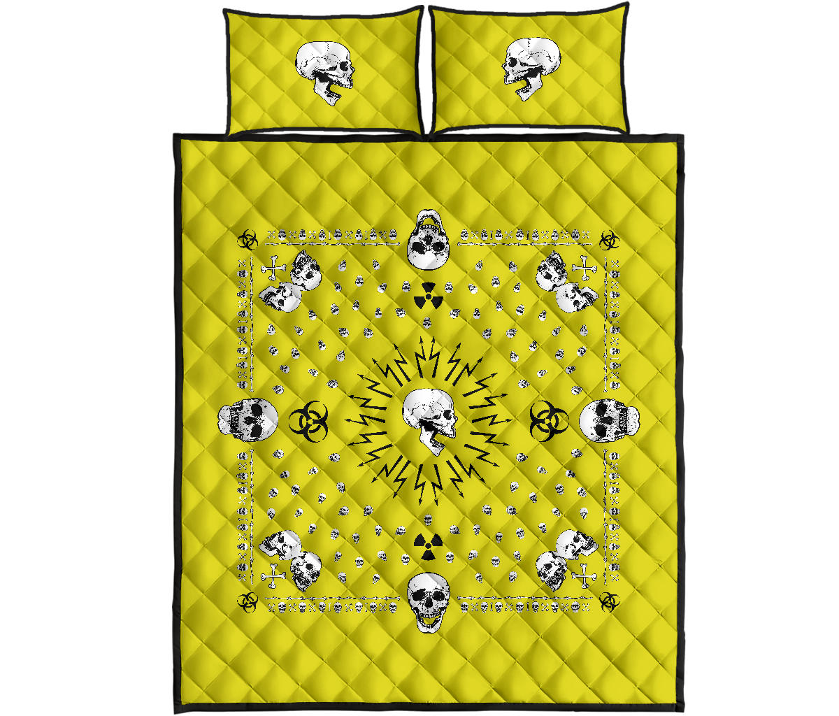 Quilt Set - Yellow Hazardous Skulls Bandana Quilt w/Shams