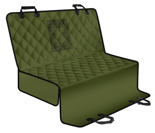 green car pet seat cover with black bandana