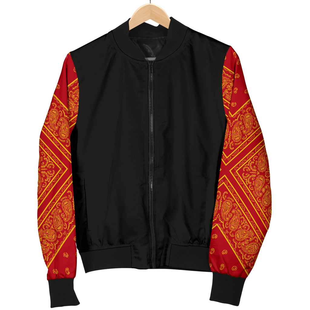 Men's Red and Gold Bandana Sleeved Bomber Jacket