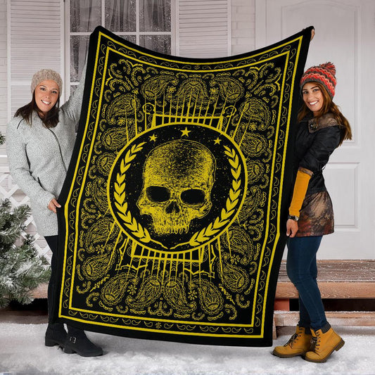 Black Gold Bandana with Skull Fleece Blanket