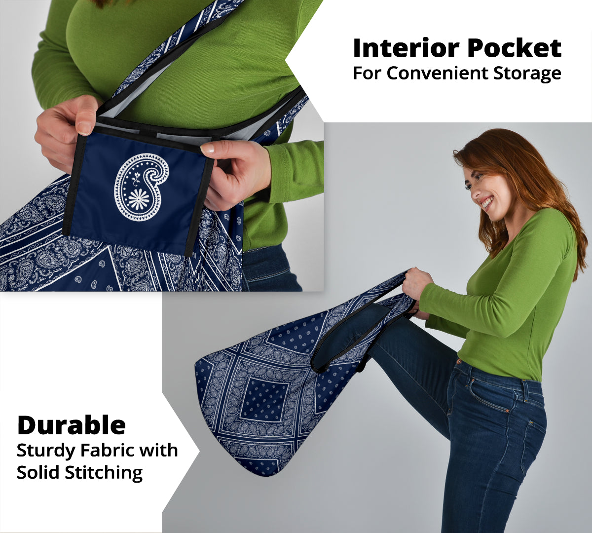 Navy Blue Bandana Grocery Bag 3-Pack