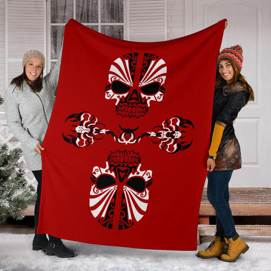 Red Skulls and Scorpions Tattoo Fleece Throw Blanket