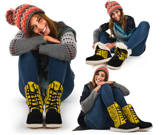Gold and Black Bandana Women's Winter Boots