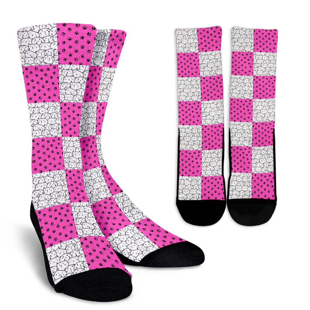 Socks - Pink and Whte Kawaii Style Cats