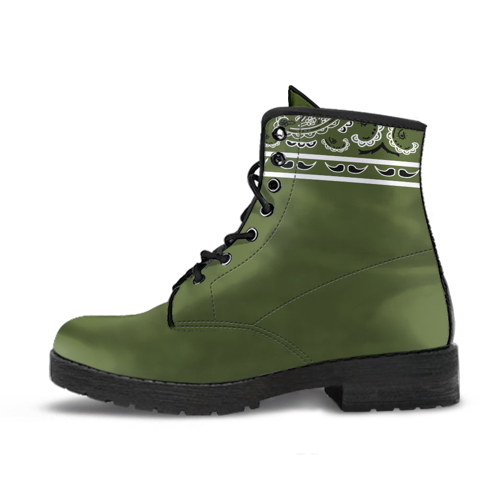 Banded Army Green Leather Bandana Boot