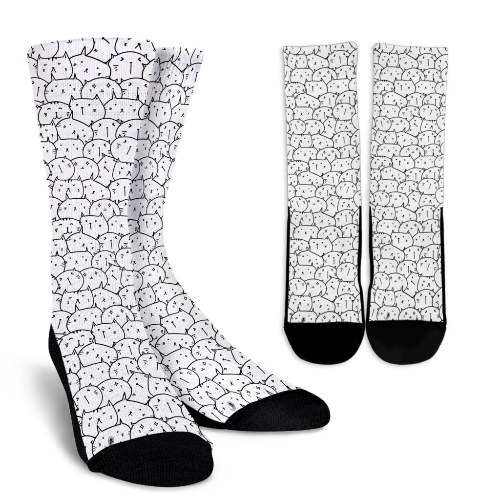 Socks - White W Kawaii Style Cats