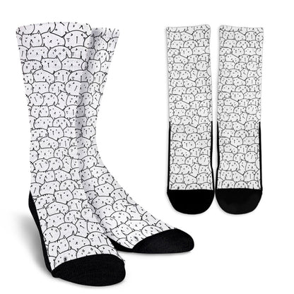 Socks - White W Kawaii Style Cats