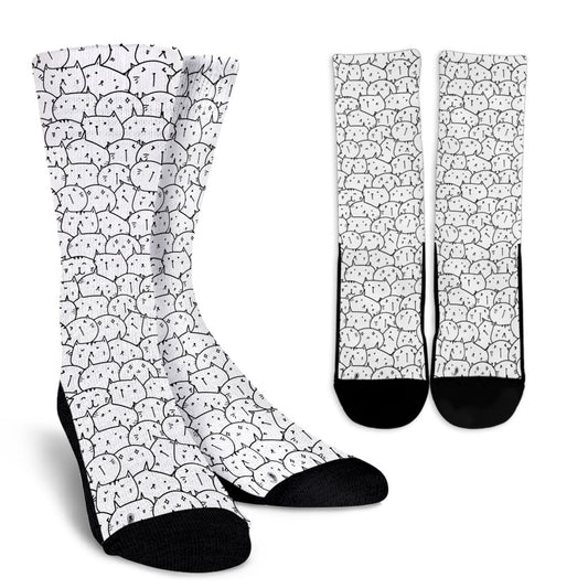 Socks - White W Kawaii Style Cats