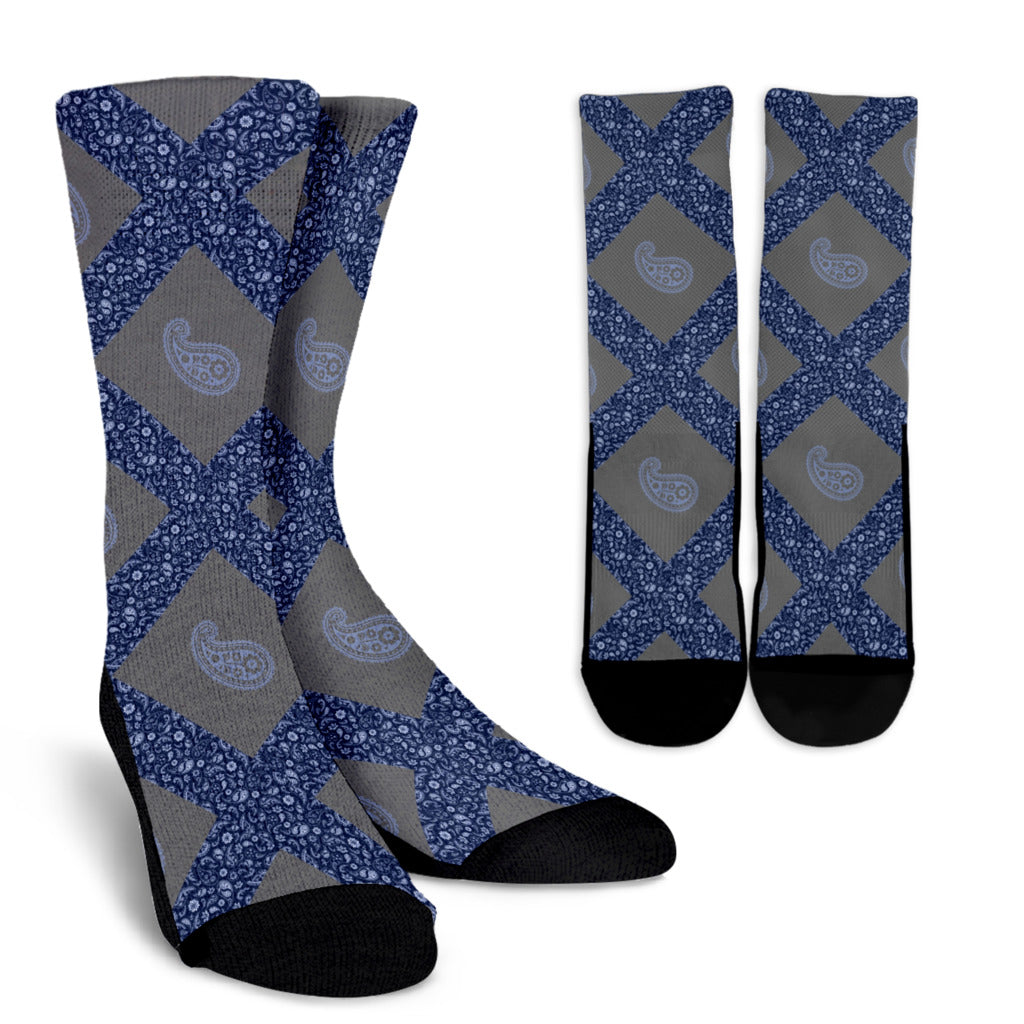 Socks - Paisley on Paisley Gray and Blue