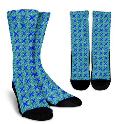Socks - Pink with White Paisley w Blue X