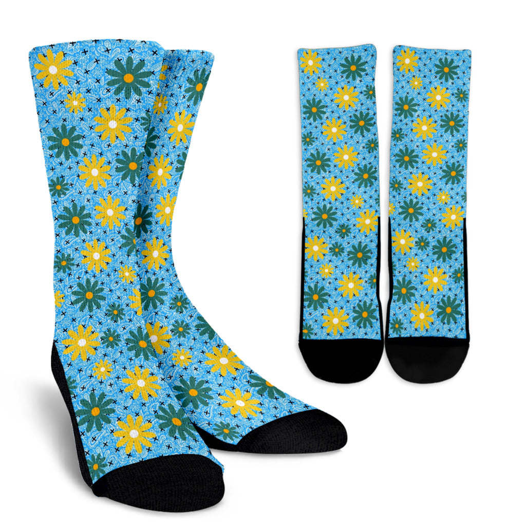 Socks - Light Blue Paisley with Flowers