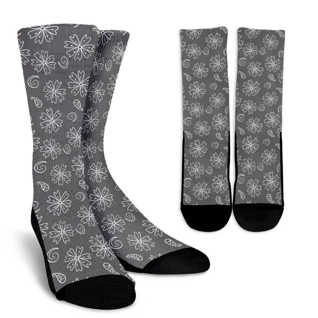Socks - White Paisley on Gray
