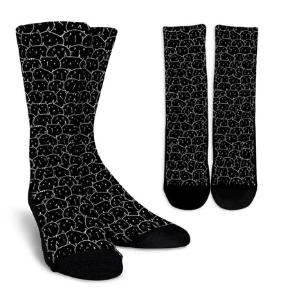 Socks - White W Kawaii Style Cats