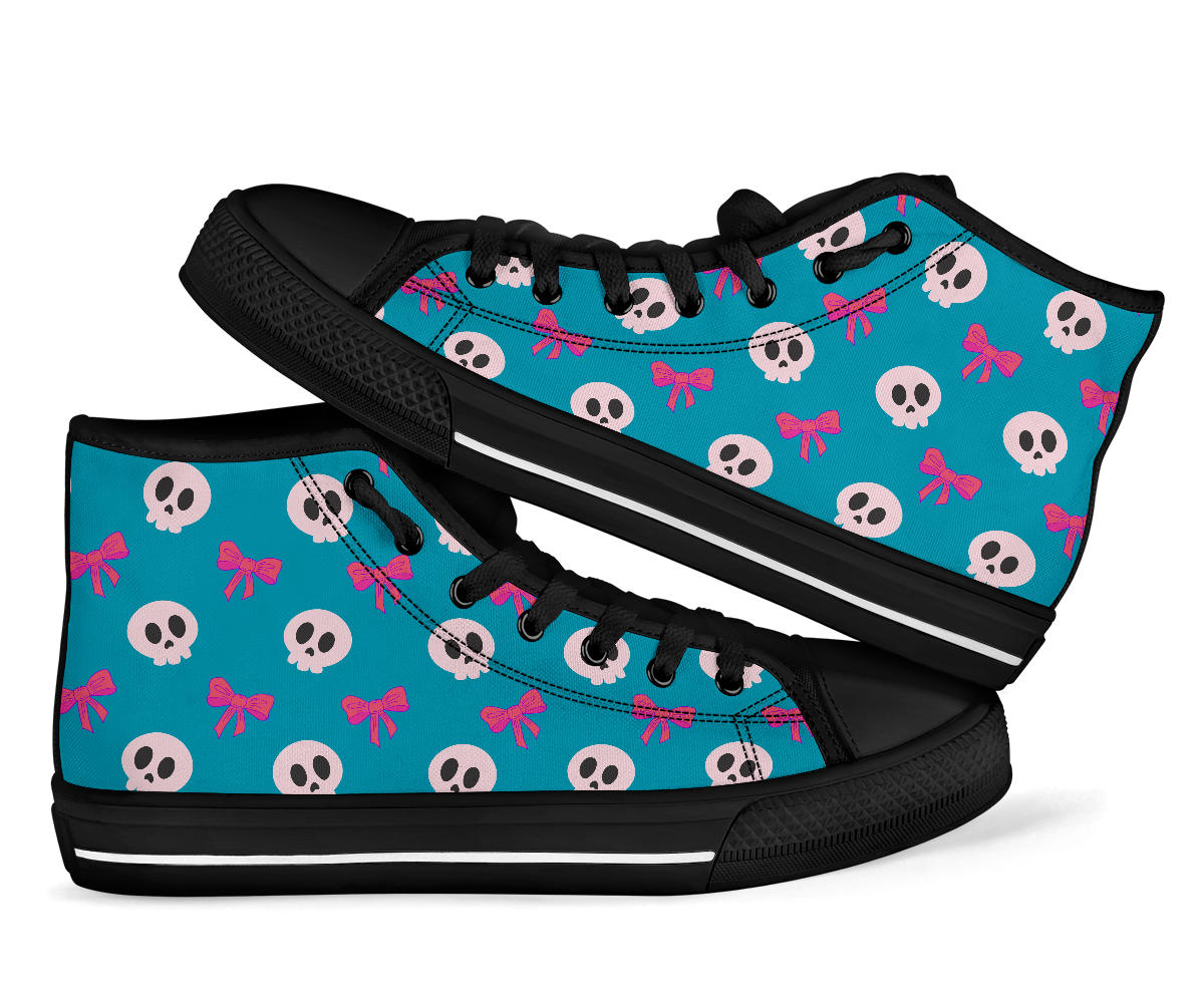 High Top Sneakers - Skulls and Bows Teal