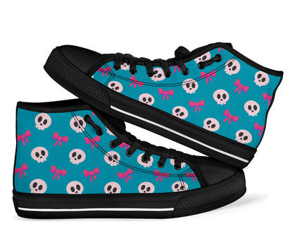 High Top Sneakers - Skulls and Bows Teal