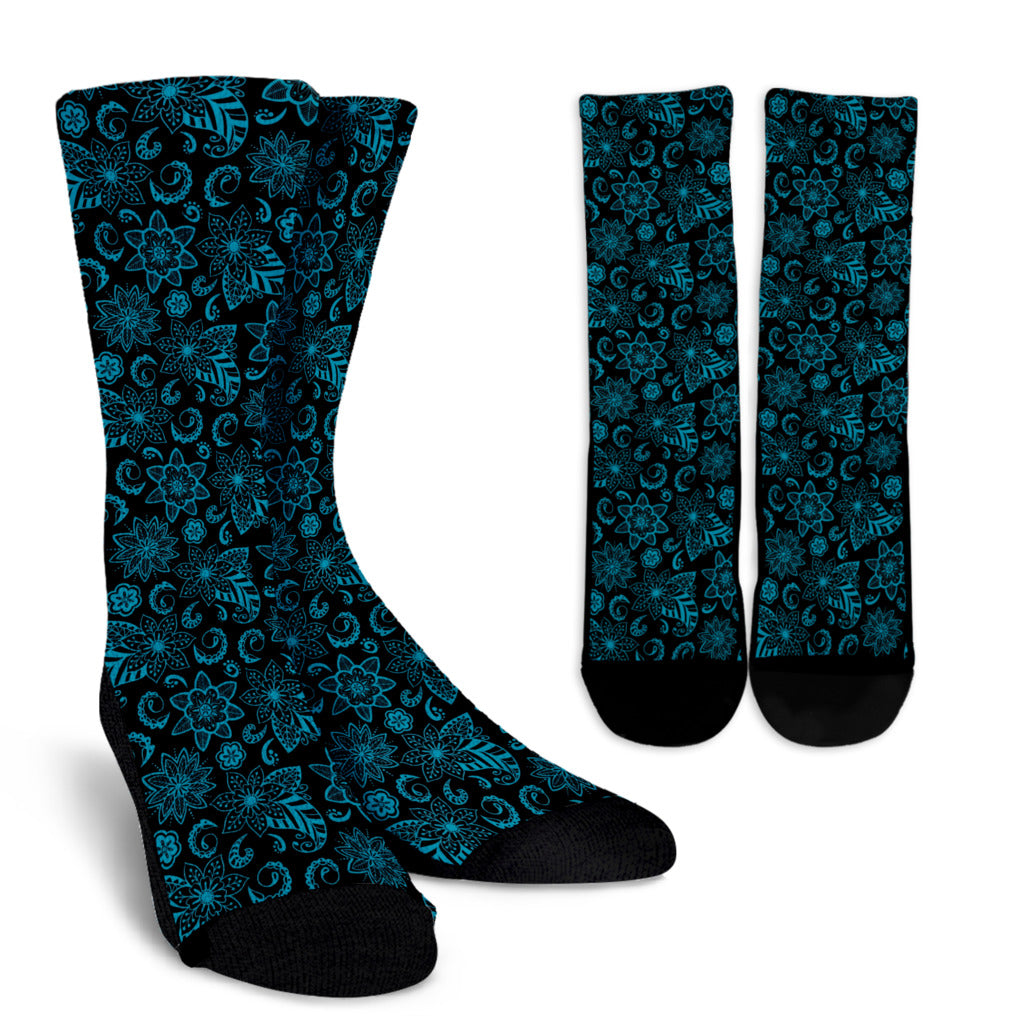 Socks - Black with Dark Teal Paisley