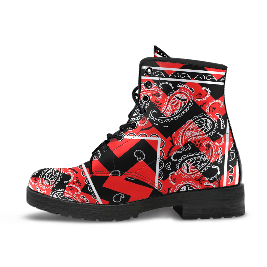 Red and Black Zig Zag Leather Bandana Boots