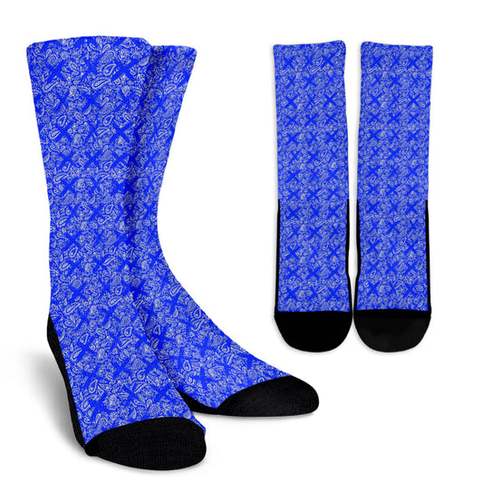 Socks - Pink with White Paisley w Blue X