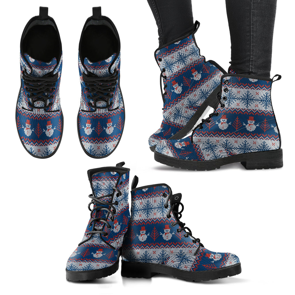 Christmas Leather Boots - Womens Snowmen Custom Designed Leather Boots