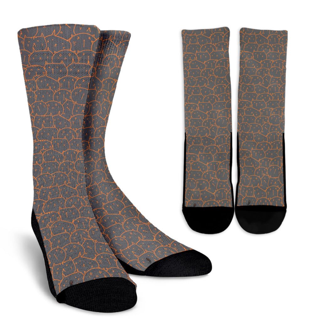 Socks - White W Kawaii Style Cats