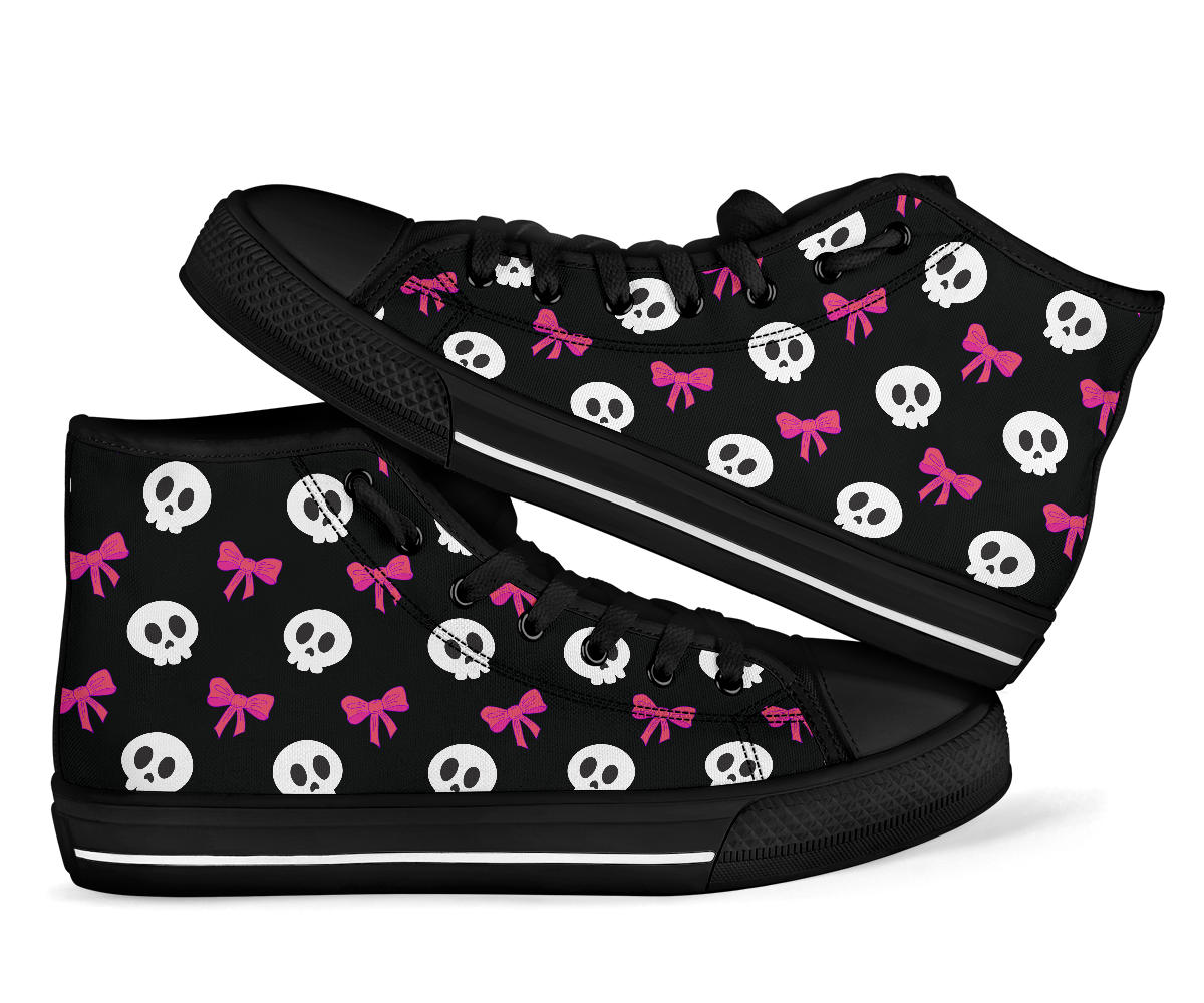 High Top Sneakers - Skulls and Bows Black