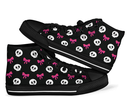High Top Sneakers - Skulls and Bows Black
