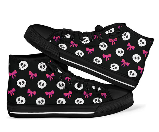 High Top Sneakers - Skulls and Bows Black