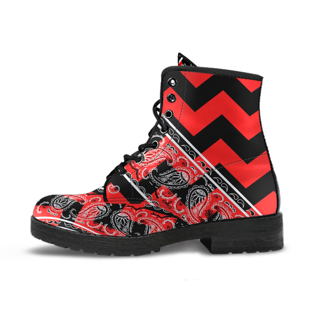 Flying V Zig Zag Leather Bandana Boot - Red Black