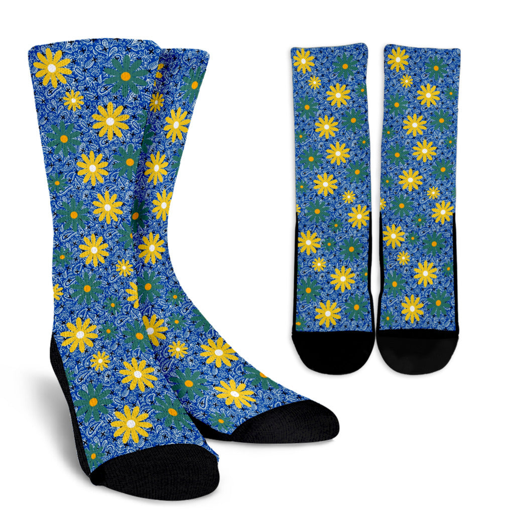 Socks - Light Blue Paisley with Flowers