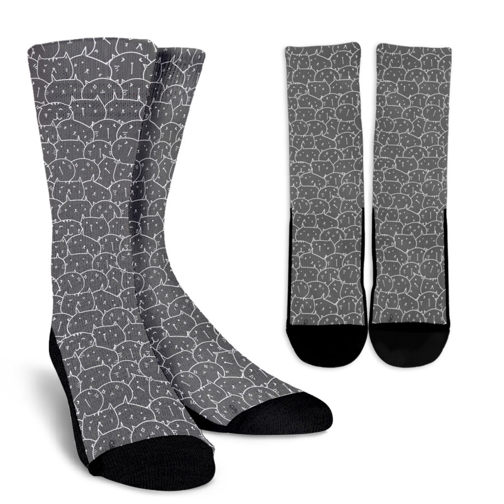 Socks - White W Kawaii Style Cats