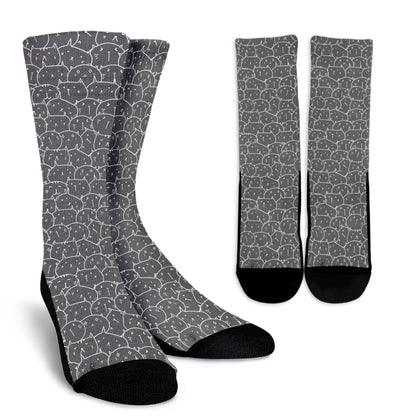 Socks - White W Kawaii Style Cats