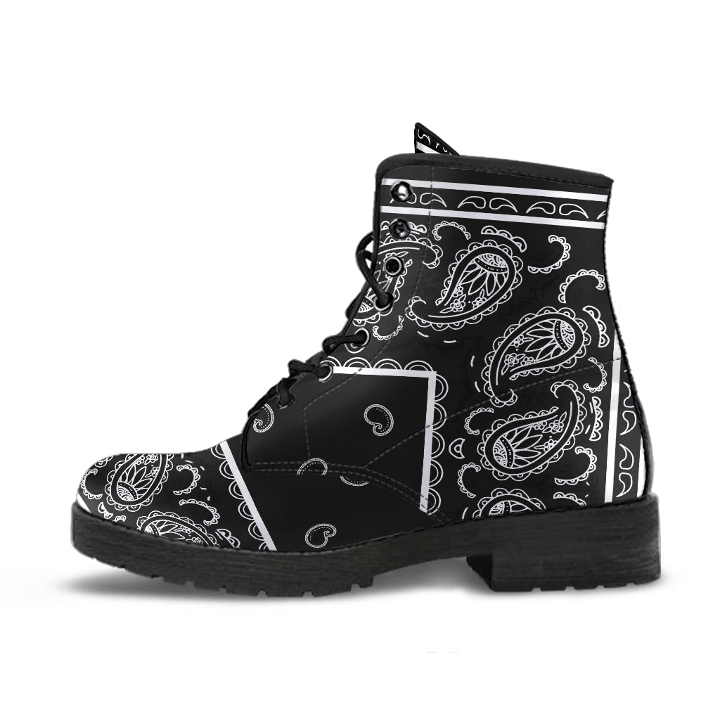 Women's Leather Bandana Boot - Black and White