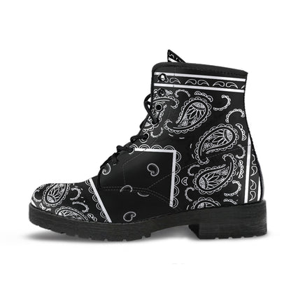 Women's Leather Bandana Boot - Black and White