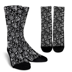 Socks- Fancy White Paisley on Black