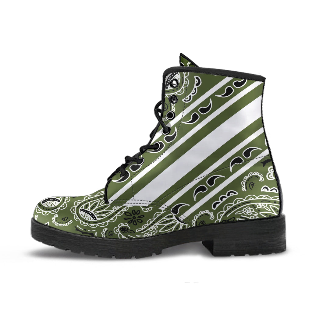 Bold Stripe Army Green Leather Bandana Boot