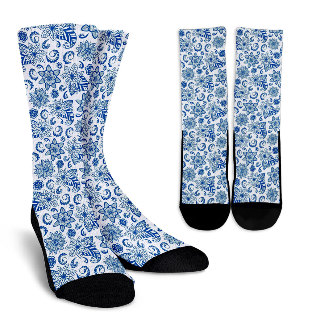 Socks - Blue Paisley on White
