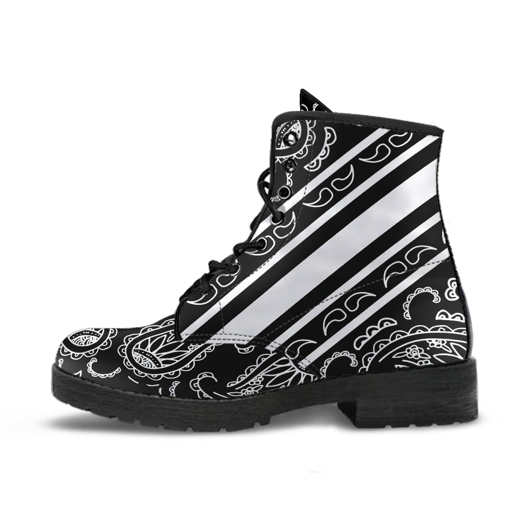 Bold Stripe Black Leather Bandana Boot