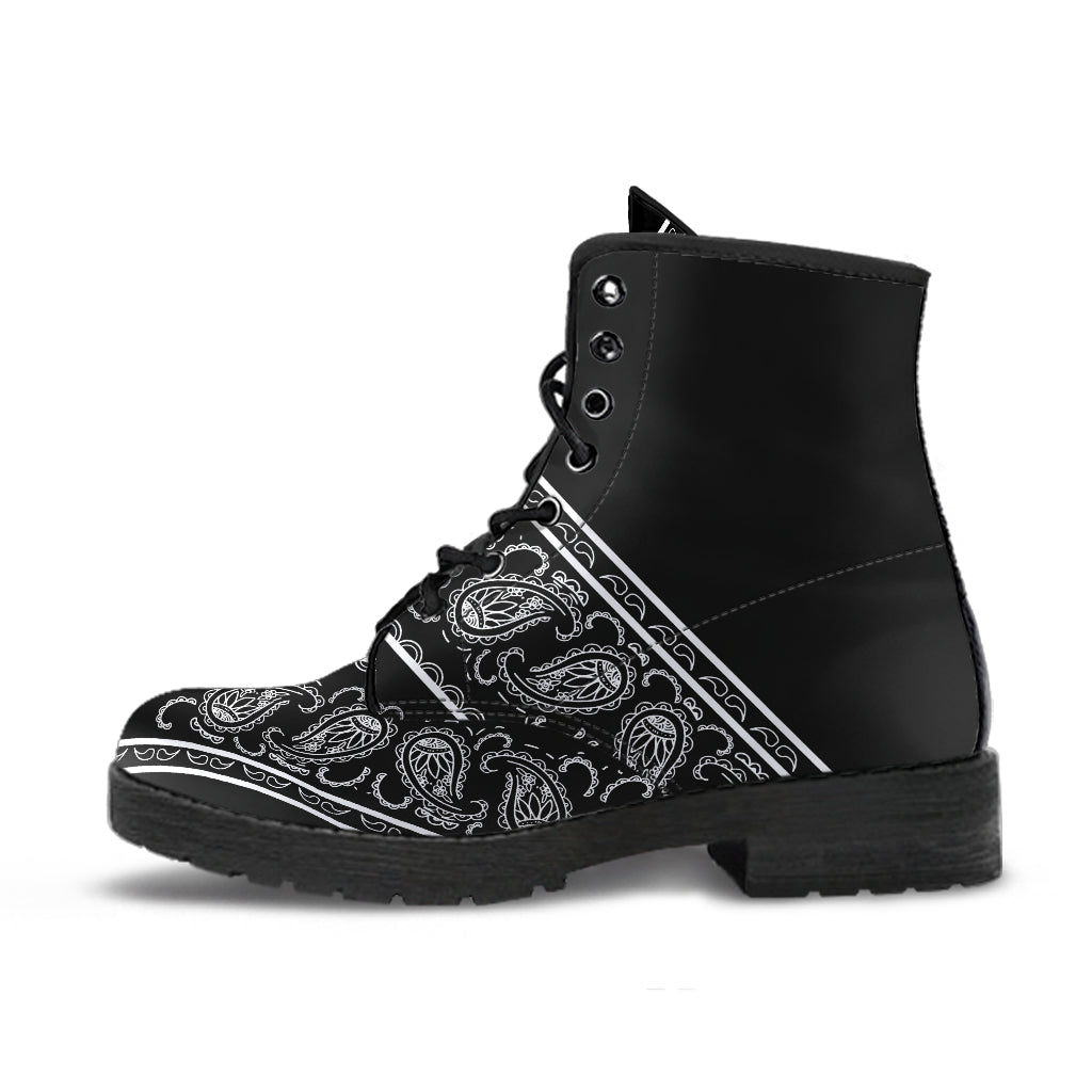 Flying V Leather Bandana Boot - Black