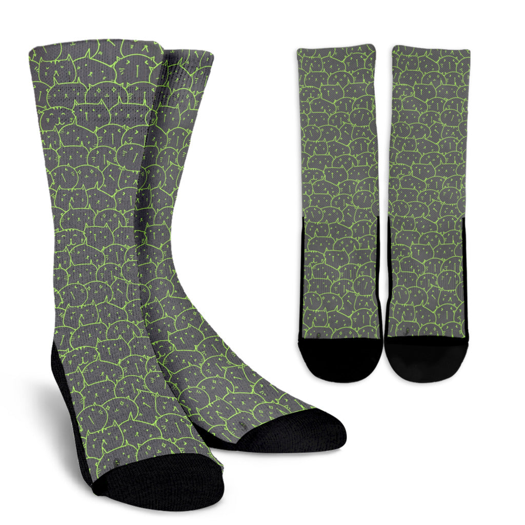 Socks - White W Kawaii Style Cats