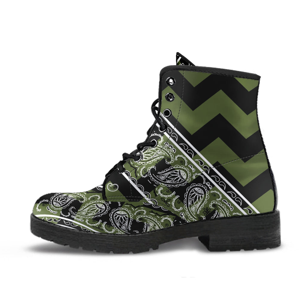 Flying V Zig Zag Leather Bandana Boot - Army Green