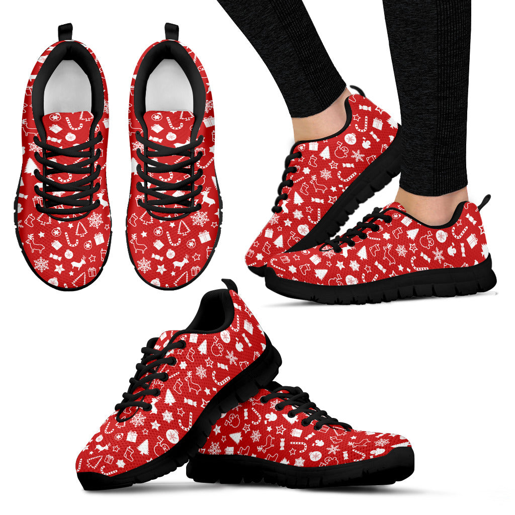 Christmas LT Sneakers - Red and White Candy Canes Black Soles Women's