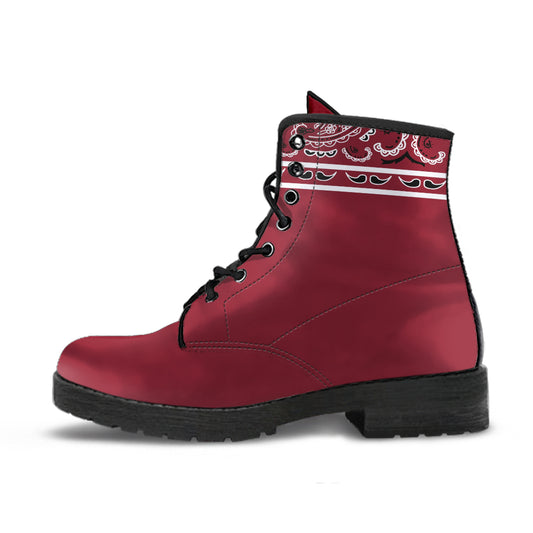 Banded Maroon Leather Bandana Boots