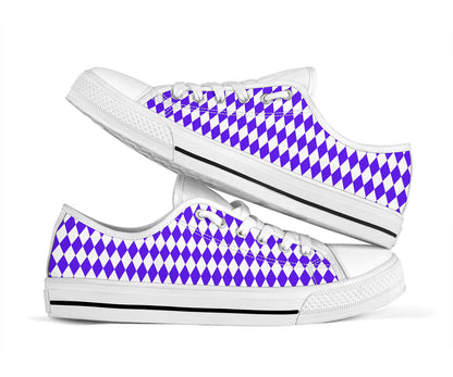 Low Top Sneakers - Purple and White Diamonds