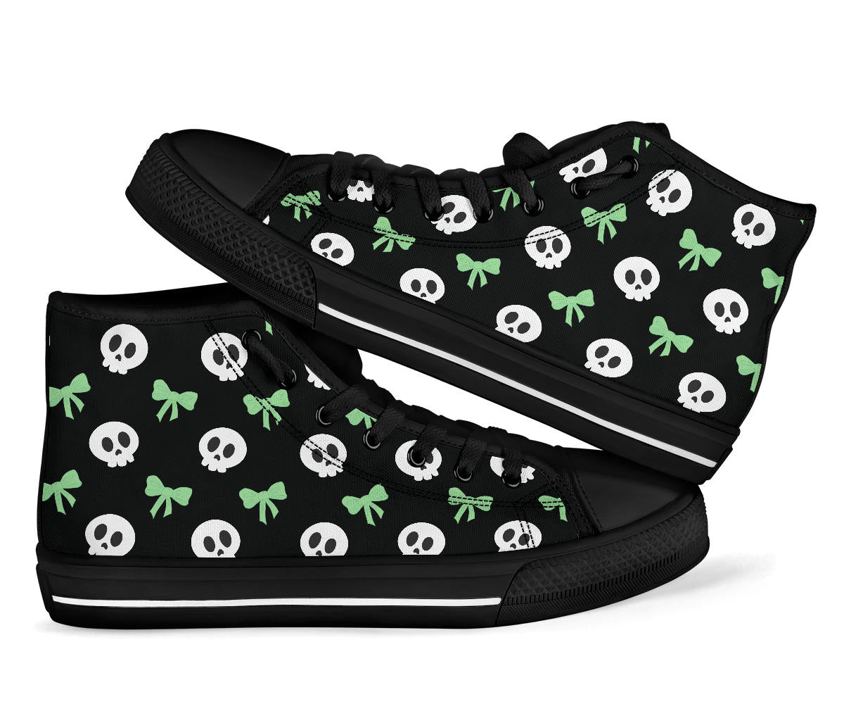 High Top Sneakers - Skulls and Bows -Mint